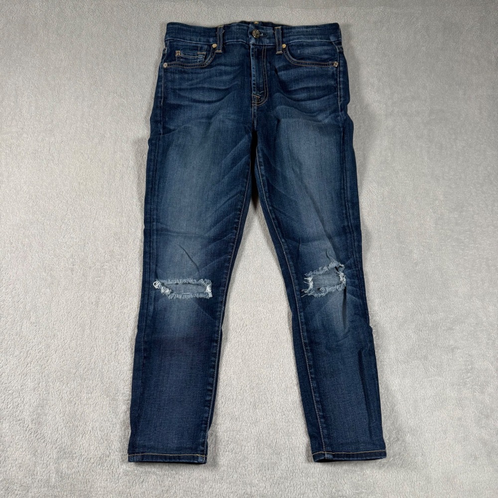 7 For All Mankind Skinny Jeans Womens 27 Blue Mid Rise Distressed AU035344A